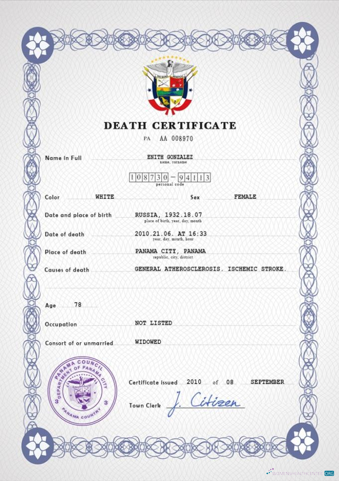 Download Panama vital record death certificate PSD template Photoshop template